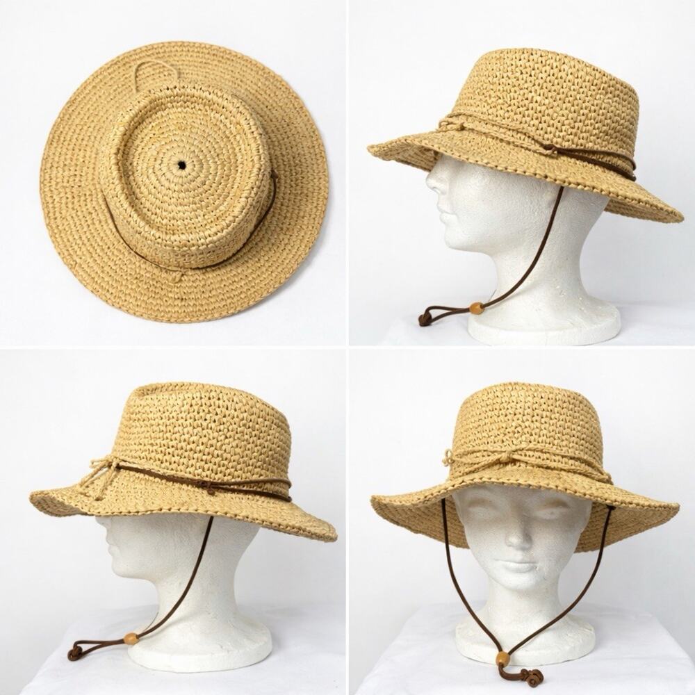 Scala Firenze Natural Fiber Straw Wide Brim Sun Hat One Size Chip Strap